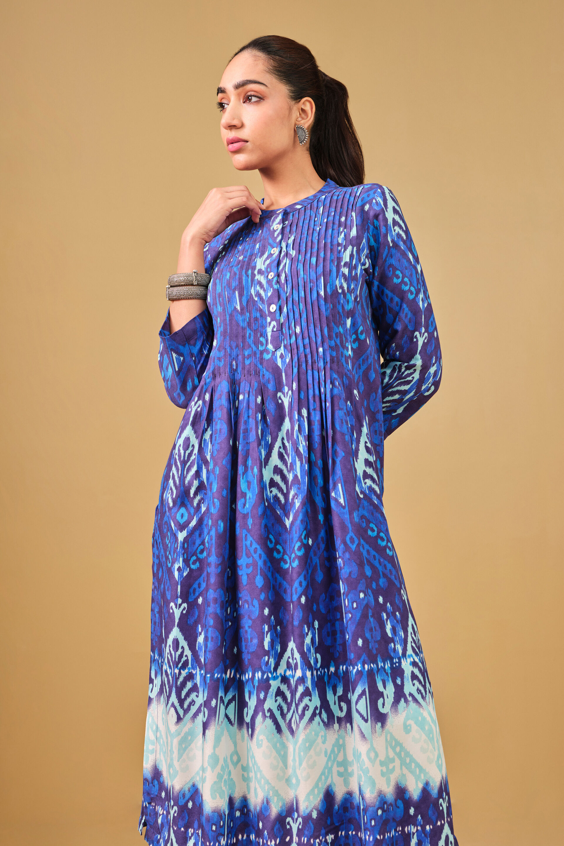 Blue Ikat Inspired Viscose Kurta, Ink Blue, image 2